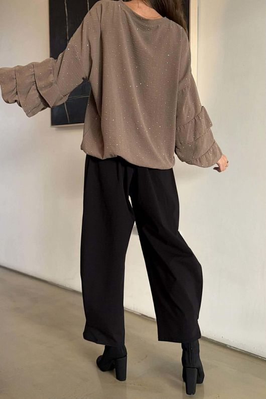 Stella Micro Stud Ruffle Blouse Mocha